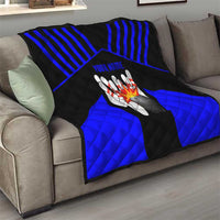 Custom Blue and Black Bowling Quilt with Exploding Strike Design Pin Graphics - Wonder Print Shop