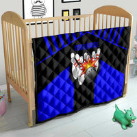Custom Blue and Black Bowling Quilt with Exploding Strike Design Pin Graphics - Wonder Print Shop