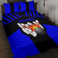 Custom Blue and Black Bowling Quilt Bed Set with Exploding Strike Design Pin Graphics - Wonder Print Shop