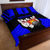 Custom Blue and Black Bowling Quilt Bed Set with Exploding Strike Design Pin Graphics - Wonder Print Shop