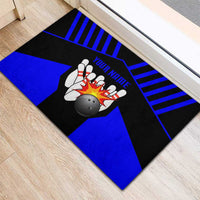 Custom Blue and Black Bowling Rubber Doormat with Exploding Strike Design Pin Graphics - Wonder Print Shop
