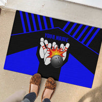 Custom Blue and Black Bowling Rubber Doormat with Exploding Strike Design Pin Graphics - Wonder Print Shop