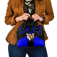 Custom Blue and Black Bowling Shoulder Handbag with Exploding Strike Design Pin Graphics - Wonder Print Shop