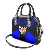 Custom Blue and Black Bowling Shoulder Handbag with Exploding Strike Design Pin Graphics - Wonder Print Shop