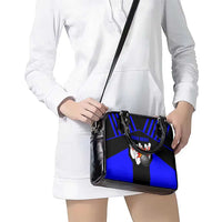 Custom Blue and Black Bowling Shoulder Handbag with Exploding Strike Design Pin Graphics - Wonder Print Shop