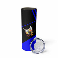 Custom Blue and Black Bowling Skinny Tumbler with Exploding Strike Design Pin Graphics - Wonder Print Shop