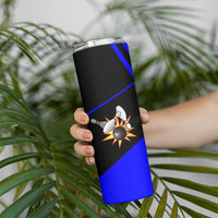 Custom Blue and Black Bowling Skinny Tumbler with Exploding Strike Design Pin Graphics - Wonder Print Shop
