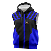 Custom Blue and Black Bowling Sleeveless Hoodie with Exploding Strike Design Pin Graphics - Wonder Print Shop