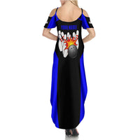 Custom Blue and Black Bowling Summer Maxi Dress with Exploding Strike Design Pin Graphics - Wonder Print Shop