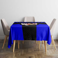 Custom Blue and Black Bowling Tablecloth with Exploding Strike Design Pin Graphics - Wonder Print Shop
