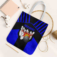 Custom Blue and Black Bowling Tote Bag with Exploding Strike Design Pin Graphics - Wonder Print Shop
