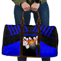 Custom Blue and Black Bowling Travel Bag with Exploding Strike Design Pin Graphics - Wonder Print Shop