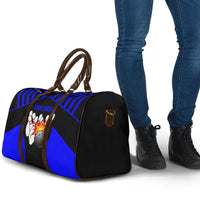 Custom Blue and Black Bowling Travel Bag with Exploding Strike Design Pin Graphics - Wonder Print Shop