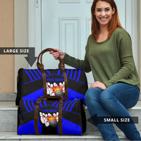 Custom Blue and Black Bowling Travel Bag with Exploding Strike Design Pin Graphics - Wonder Print Shop