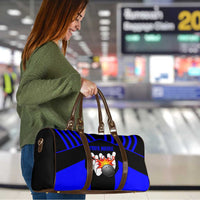 Custom Blue and Black Bowling Travel Bag with Exploding Strike Design Pin Graphics - Wonder Print Shop