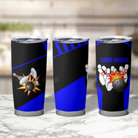 Custom Blue and Black Bowling Tumbler Cup with Exploding Strike Design Pin Graphics - Wonder Print Shop