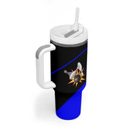 Custom Blue and Black Bowling Tumbler With Handle with Exploding Strike Design Pin Graphics - Wonder Print Shop