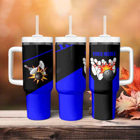 Custom Blue and Black Bowling Tumbler With Handle with Exploding Strike Design Pin Graphics - Wonder Print Shop