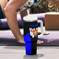 Custom Blue and Black Bowling Tumbler With Handle with Exploding Strike Design Pin Graphics - Wonder Print Shop