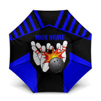 Custom Blue and Black Bowling Umbrella with Exploding Strike Design Pin Graphics - Wonder Print Shop