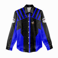 Custom Blue and Black Bowling Women Casual Shirt with Exploding Strike Design Pin Graphics - Wonder Print Shop