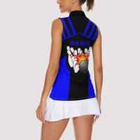 Custom Blue and Black Bowling Women Sleeveless Polo Shirt with Exploding Strike Design Pin Graphics - Wonder Print Shop