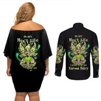 Karma Fairy Skull Couples Matching Off Shoulder Short Dress and Long Sleeve Button Shirt - Wonder Print Shop