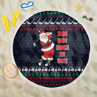 Santa Hole in One Christmas Beach Blanket with Golf Clubs and Festive Pattern - Wonder Print Shop