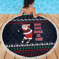 Santa Hole in One Christmas Beach Blanket with Golf Clubs and Festive Pattern - Wonder Print Shop
