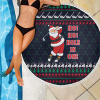 Santa Hole in One Christmas Beach Blanket with Golf Clubs and Festive Pattern - Wonder Print Shop