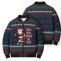 Santa Hole in One Christmas Bomber Puffer Jacket with Golf Clubs and Festive Pattern - Wonder Print Shop