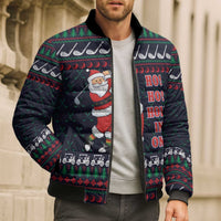 Santa Hole in One Christmas Bomber Puffer Jacket with Golf Clubs and Festive Pattern - Wonder Print Shop