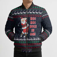 Santa Hole in One Christmas Bomber Puffer Jacket with Golf Clubs and Festive Pattern - Wonder Print Shop