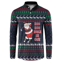 Santa Hole in One Christmas Button Sweatshirt with Golf Clubs and Festive Pattern - Wonder Print Shop