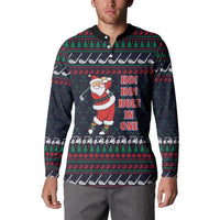 Santa Hole in One Christmas Button Sweatshirt with Golf Clubs and Festive Pattern - Wonder Print Shop