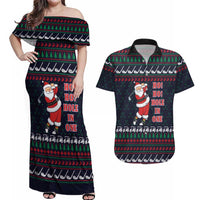 Santa Hole in One Christmas Couples Matching Off Shoulder Maxi Dress and Hawaiian Shirt with Golf Clubs and Festive Pattern - Wonder Print Shop