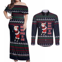 Santa Hole in One Christmas Couples Matching Off Shoulder Maxi Dress and Long Sleeve Button Shirt with Golf Clubs and Festive Pattern - Wonder Print Shop