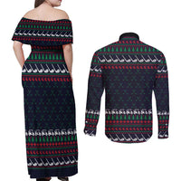 Santa Hole in One Christmas Couples Matching Off Shoulder Maxi Dress and Long Sleeve Button Shirt with Golf Clubs and Festive Pattern - Wonder Print Shop