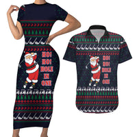 Santa Hole in One Christmas Couples Matching Short Sleeve Bodycon Dress and Hawaiian Shirt with Golf Clubs and Festive Pattern - Wonder Print Shop