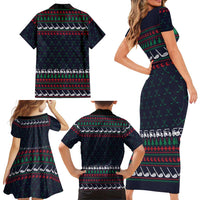 Santa Hole in One Christmas Family Matching Short Sleeve Bodycon Dress and Hawaiian Shirt with Golf Clubs and Festive Pattern - Wonder Print Shop