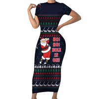 Santa Hole in One Christmas Family Matching Short Sleeve Bodycon Dress and Hawaiian Shirt with Golf Clubs and Festive Pattern - Wonder Print Shop