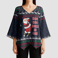 Santa Hole in One Christmas Kimono Sleeve Blouse with Golf Clubs and Festive Pattern - Wonder Print Shop