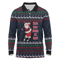 Santa Hole in One Christmas Long Sleeve Polo Shirt with Golf Clubs and Festive Pattern - Wonder Print Shop
