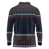 Santa Hole in One Christmas Long Sleeve Polo Shirt with Golf Clubs and Festive Pattern - Wonder Print Shop