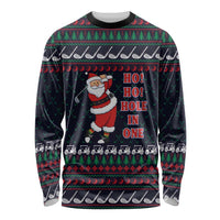 Santa Hole in One Christmas Long Sleeve Shirt with Golf Clubs and Festive Pattern - Wonder Print Shop