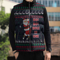 Santa Hole in One Christmas Sleeveless Puffer Jacket with Golf Clubs and Festive Pattern - Wonder Print Shop