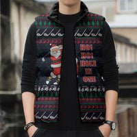 Santa Hole in One Christmas Sleeveless Puffer Jacket with Golf Clubs and Festive Pattern - Wonder Print Shop