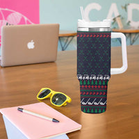 Santa Hole in One Christmas Tumbler With Handle with Golf Clubs and Festive Pattern - Wonder Print Shop