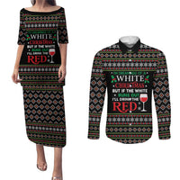 White and Red Christmas Wine Couples Matching Puletasi and Long Sleeve Button Shirt with Festive Pattern and Holiday Cheer - Wonder Print Shop
