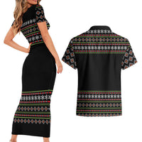 White and Red Christmas Wine Couples Matching Short Sleeve Bodycon Dress and Hawaiian Shirt with Festive Pattern and Holiday Cheer - Wonder Print Shop